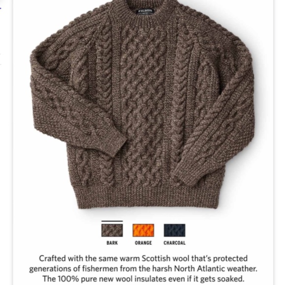 Filson Sweaters - NWT Filson Heavyweight Hand-knit Wool Fisherman Sweater in XS-S
